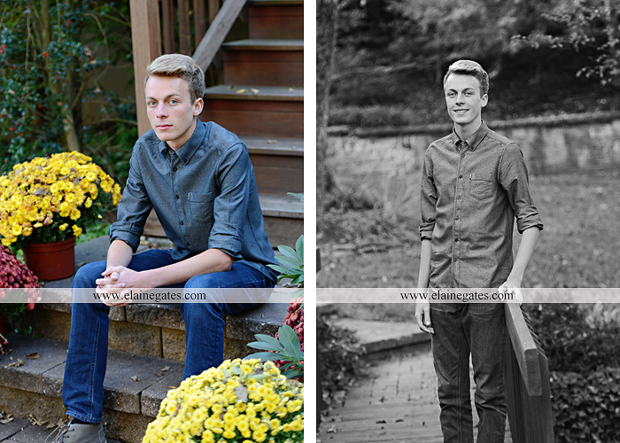 Mechanicsburg Central PA senior portrait photographer outdoor guy male stone wall ivy mums stairs wooden bridge trees grass door leaves path jg 2