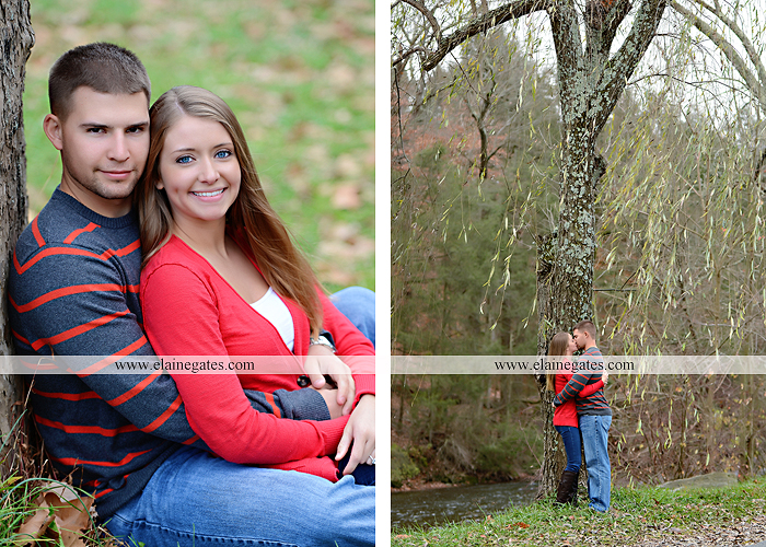 Mechanicsburg Central PA engagement portrait photographer outdoor field road path fall autumn water creek stream rings kiss hugs holding hands mr 3