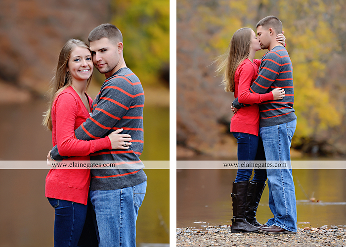 Mechanicsburg Central PA engagement portrait photographer outdoor field road path fall autumn water creek stream rings kiss hugs holding hands mr 4