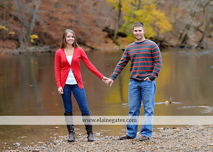 Mechanicsburg Central PA engagement portrait photographer outdoor field road path fall autumn water creek stream rings kiss hugs holding hands mr 5