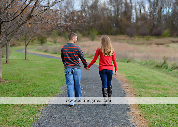 Mechanicsburg Central PA engagement portrait photographer outdoor field road path fall autumn water creek stream rings kiss hugs holding hands mr 7