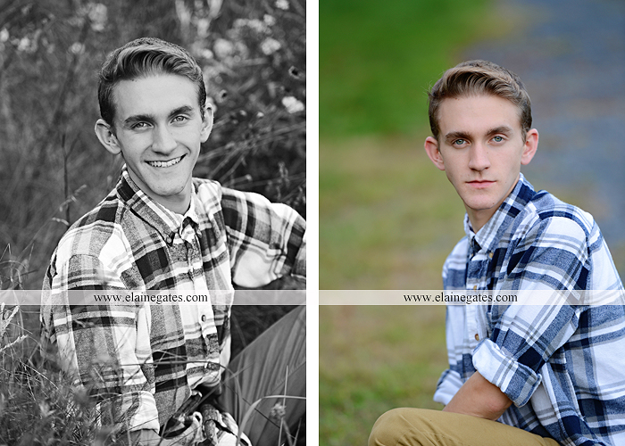 Mechanicsburg Central PA senior portrait photographer outdoor guy male formal trees grass field rustic barn fence pond water bench stump dw 02