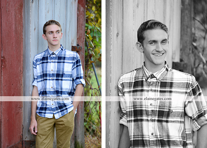 Mechanicsburg Central PA senior portrait photographer outdoor guy male formal trees grass field rustic barn fence pond water bench stump dw 03