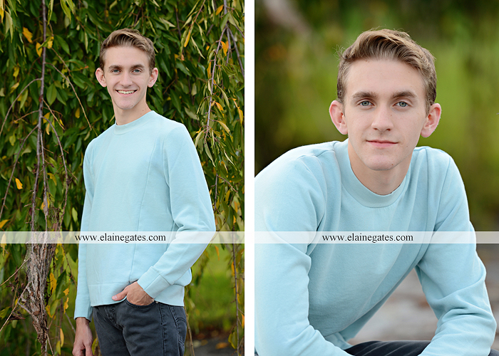 Mechanicsburg Central PA senior portrait photographer outdoor guy male formal trees grass field rustic barn fence pond water bench stump dw 04