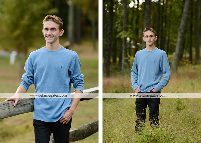 Mechanicsburg Central PA senior portrait photographer outdoor guy male formal trees grass field rustic barn fence pond water bench stump dw 09