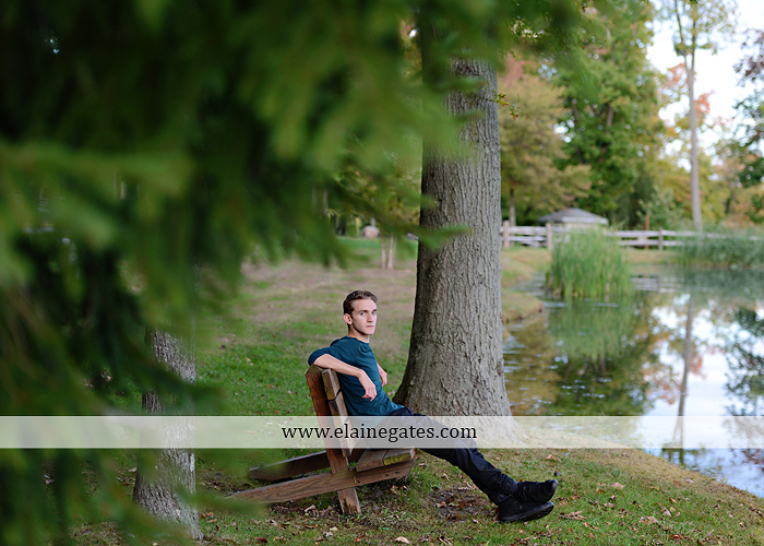 Mechanicsburg Central PA senior portrait photographer outdoor guy male formal trees grass field rustic barn fence pond water bench stump dw 13