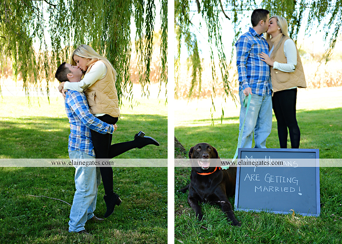 Mechanicsburg Central PA engagement portrait photographer outdoor trees corn field kiss dog dock water pinchot state park canoes ring leaves path grass kt 04