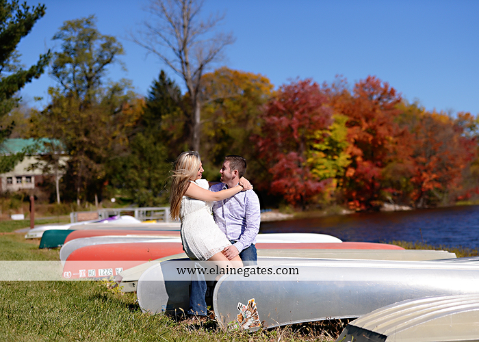 Mechanicsburg Central PA engagement portrait photographer outdoor trees corn field kiss dog dock water pinchot state park canoes ring leaves path grass kt 09