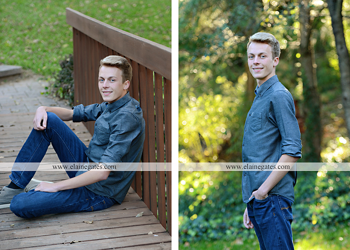 Mechanicsburg Central PA senior portrait photographer outdoor guy male stone wall ivy mums stairs wooden bridge trees grass door leaves path jg 3