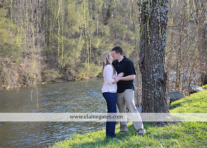 Mechanicsburg Central PA engagement portrait photographer outdoor road fence water steam creek trees sunset motorcycle harley-davidson holding hands kiss cf 05