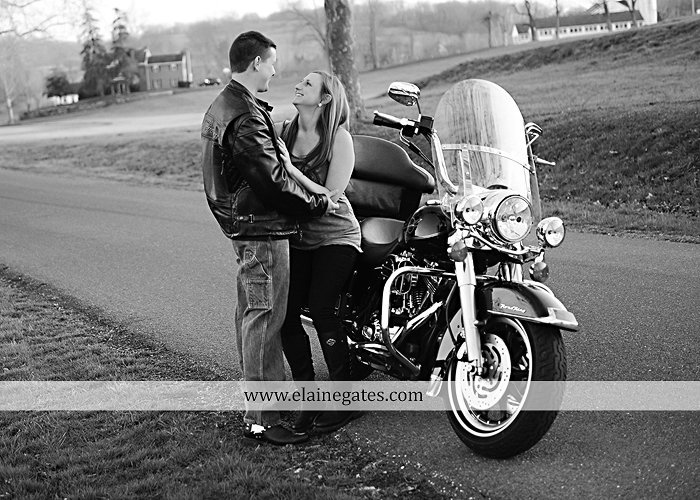 Mechanicsburg Central PA engagement portrait photographer outdoor road fence water steam creek trees sunset motorcycle harley-davidson holding hands kiss cf 10