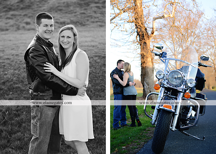 Mechanicsburg Central PA engagement portrait photographer outdoor road fence water steam creek trees sunset motorcycle harley-davidson holding hands kiss cf 11