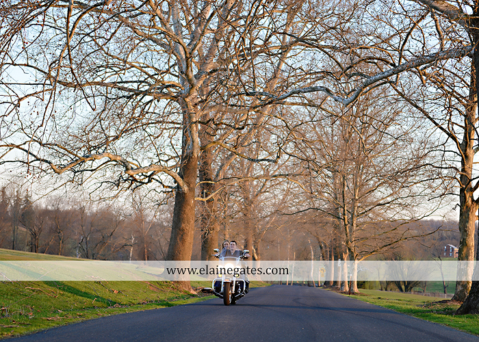 Mechanicsburg Central PA engagement portrait photographer outdoor road fence water steam creek trees sunset motorcycle harley-davidson holding hands kiss cf 13