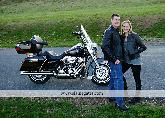 Mechanicsburg Central PA engagement portrait photographer outdoor road fence water steam creek trees sunset motorcycle harley-davidson holding hands kiss cf 14