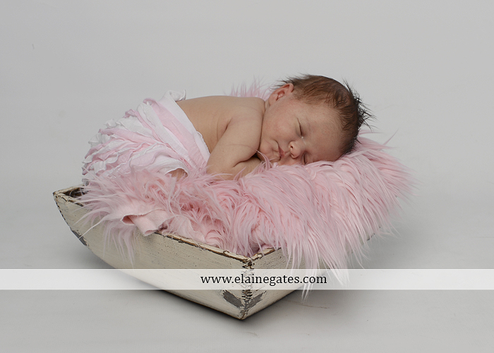 Mechanicsburg Central PA newborn baby portrait photographer girl sleeping indoor blanket bow knit hat pail bowl chair dp 05