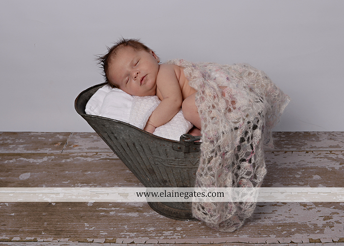 Mechanicsburg Central PA newborn baby portrait photographer girl sleeping indoor blanket bow knit hat pail bowl chair dp 06