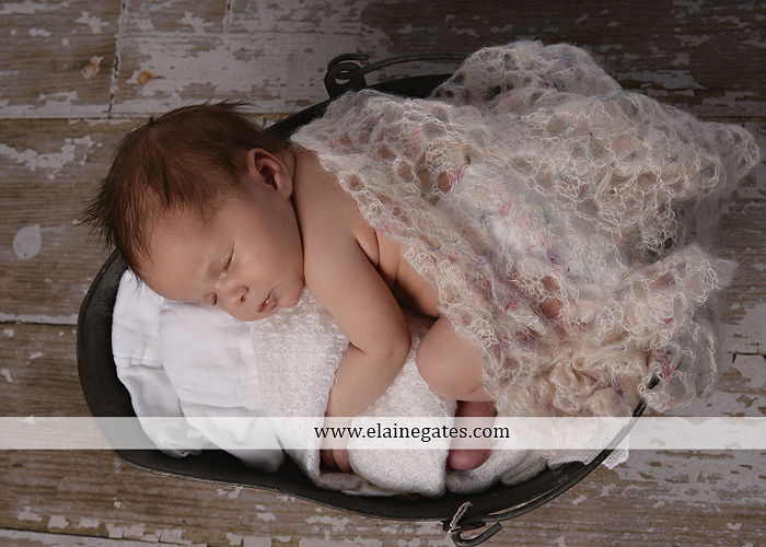 Mechanicsburg Central PA newborn baby portrait photographer girl sleeping indoor blanket bow knit hat pail bowl chair dp 07