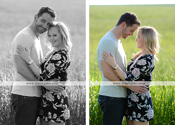 Mechanicsburg Central PA engagement portrait photographer outdoor road field trees water stream creek fence holding hands hug kiss at 3
