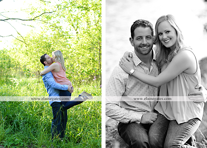 Mechanicsburg Central PA engagement portrait photographer outdoor road field trees water stream creek fence holding hands hug kiss at 7