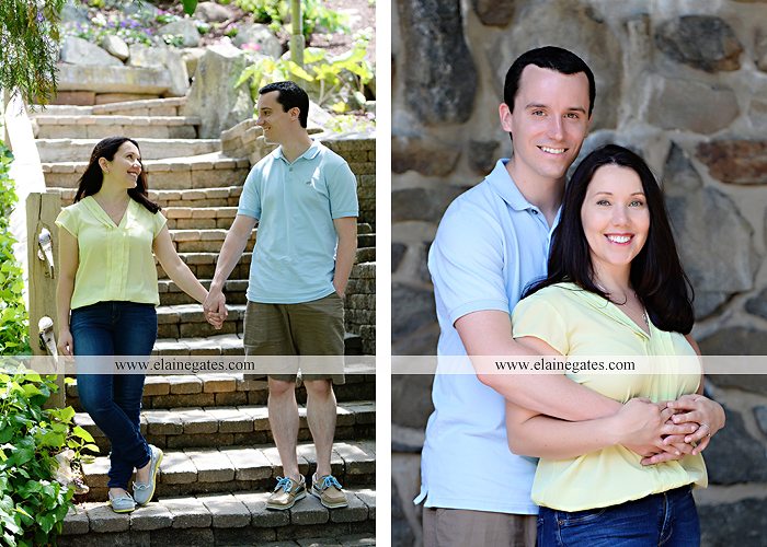Mechanicsburg Central PA engagement portrait photographer hotel hershey outdoor steps stairs dog grass stone wall pillars hug kiss holding hands fountain water indoor balcony nr 02