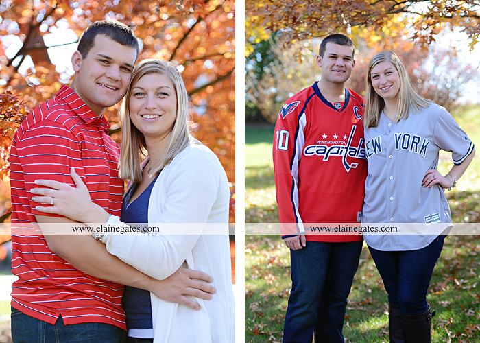 Mechanicsburg Central PA engagement portrait photographer outdoor barn fence field trees leaves dog hockey jersey baseball jersey new york yankees washington capitals bride groom mh 7