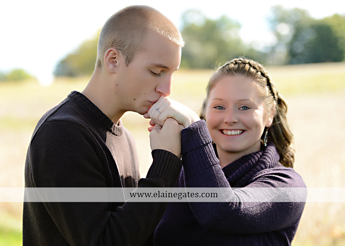 Mechanicsburg Central PA engagement portrait photographer outdoor barn grass trees field truck pumpkin silo path hug kiss ring sm 5