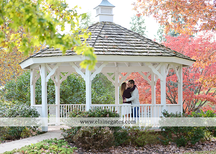 Mechanicsburg Central PA engagement portrait photographer outdoor boiling springs gazebo leaves path trees fence bridge water stream ivy stone steps bricks kiss aj 1