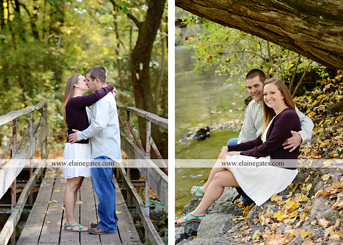Mechanicsburg Central PA engagement portrait photographer outdoor boiling springs gazebo leaves path trees fence bridge water stream ivy stone steps bricks kiss aj 5