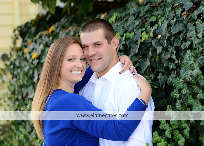Mechanicsburg Central PA engagement portrait photographer outdoor boiling springs gazebo leaves path trees fence bridge water stream ivy stone steps bricks kiss aj 6