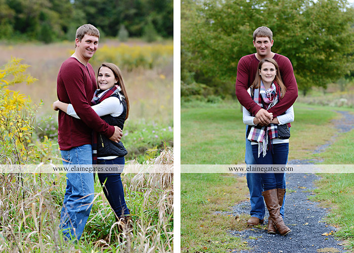 Mechanicsburg Central PA engagement portrait photographer outdoor fence field path fall water creek stream grass rocks shore kiss hug lb 3