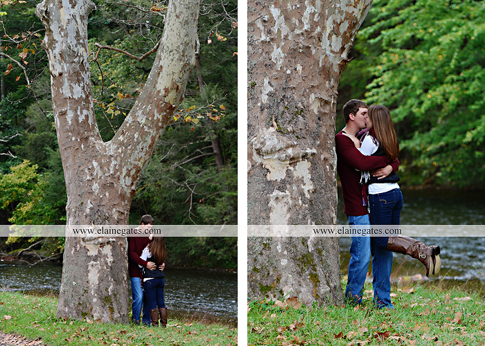 Mechanicsburg Central PA engagement portrait photographer outdoor fence field path fall water creek stream grass rocks shore kiss hug lb 5