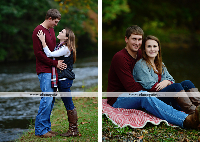 Mechanicsburg Central PA engagement portrait photographer outdoor fence field path fall water creek stream grass rocks shore kiss hug lb 6