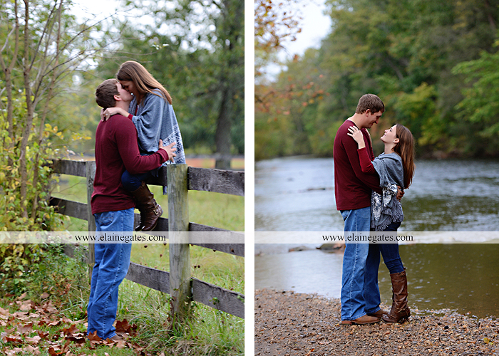 Mechanicsburg Central PA engagement portrait photographer outdoor fence field path fall water creek stream grass rocks shore kiss hug lb 8