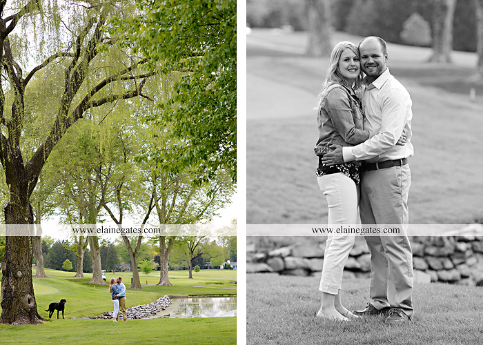 Mechanicsburg Central PA engagement portrait photographer outdoor golf course field grass fence golf cart dog trees flowers kiss holding hands hug bridge kb 08