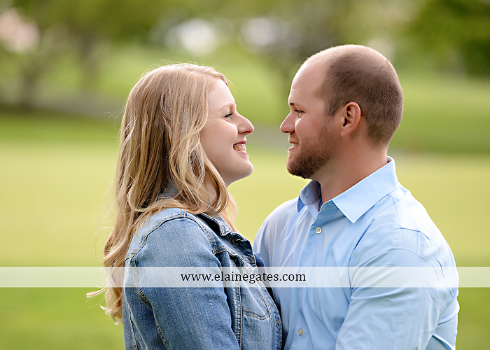 Mechanicsburg Central PA engagement portrait photographer outdoor golf course field grass fence golf cart dog trees flowers kiss holding hands hug bridge kb 09