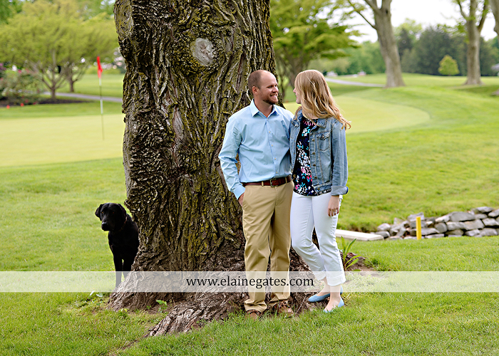Mechanicsburg Central PA engagement portrait photographer outdoor golf course field grass fence golf cart dog trees flowers kiss holding hands hug bridge kb 10