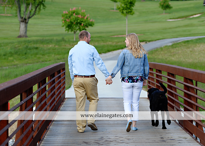 Mechanicsburg Central PA engagement portrait photographer outdoor golf course field grass fence golf cart dog trees flowers kiss holding hands hug bridge kb 14