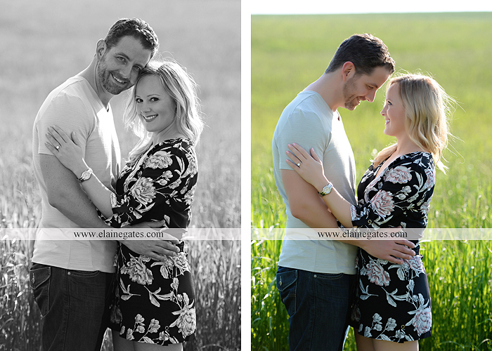Mechanicsburg Central PA engagement portrait photographer outdoor road field trees water stream creek fence holding hands hug kiss at 3