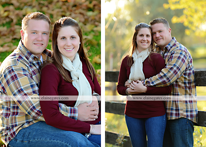 Mechanicsburg Central PA engagement portrait photographer outdoor road trees leaves fence water stream creek ring fishing hook rod hay bale hug kiss kk 03