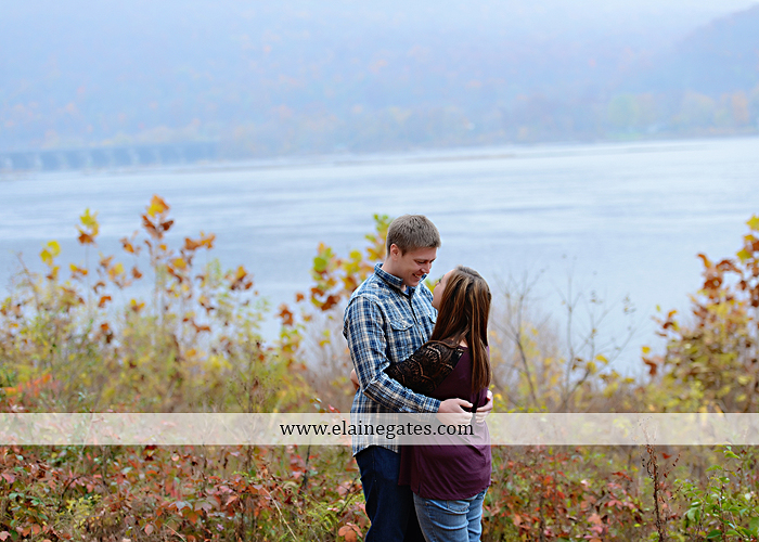 Mechanicsburg Central PA engagement portrait photographer outdoor water river trees leaves rocks dog path pumpkins covered bridge steps stone barn kiss kg 01