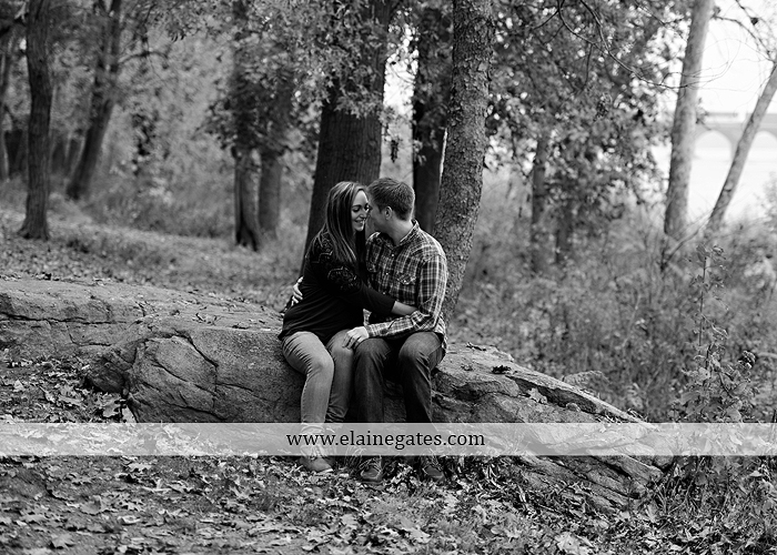 Mechanicsburg Central PA engagement portrait photographer outdoor water river trees leaves rocks dog path pumpkins covered bridge steps stone barn kiss kg 02