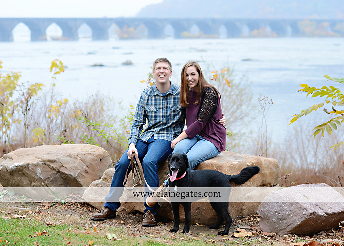Mechanicsburg Central PA engagement portrait photographer outdoor water river trees leaves rocks dog path pumpkins covered bridge steps stone barn kiss kg 05