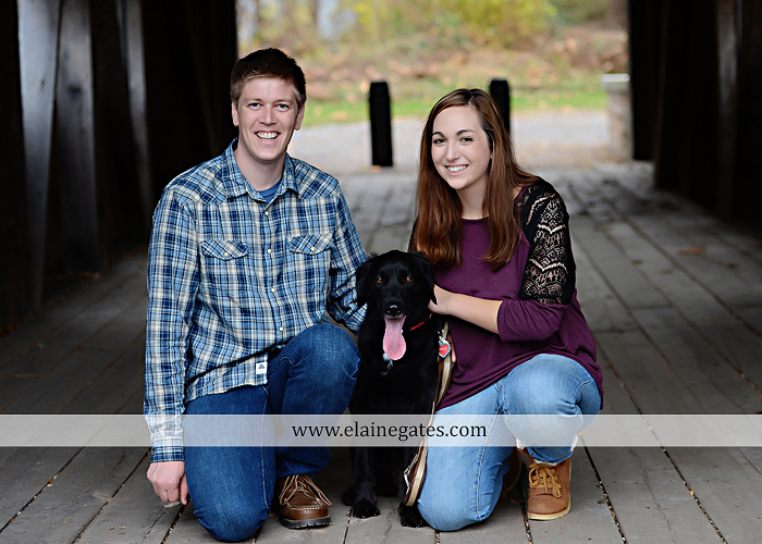 Mechanicsburg Central PA engagement portrait photographer outdoor water river trees leaves rocks dog path pumpkins covered bridge steps stone barn kiss kg 08