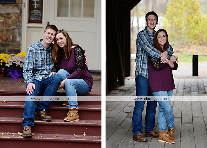 Mechanicsburg Central PA engagement portrait photographer outdoor water river trees leaves rocks dog path pumpkins covered bridge steps stone barn kiss kg 09