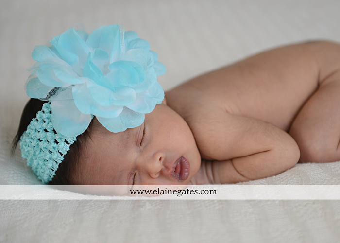 Mechanicsburg Central PA newborn baby portrait photographer girl sleeping indoor blanket bow knit hat mother father dog sonogram q 03