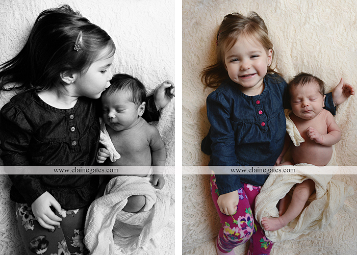 Mechanicsburg Central PA newborn baby portrait photographer girl sleeping indoor blanket sister bow hand fingers feet kiss km 6