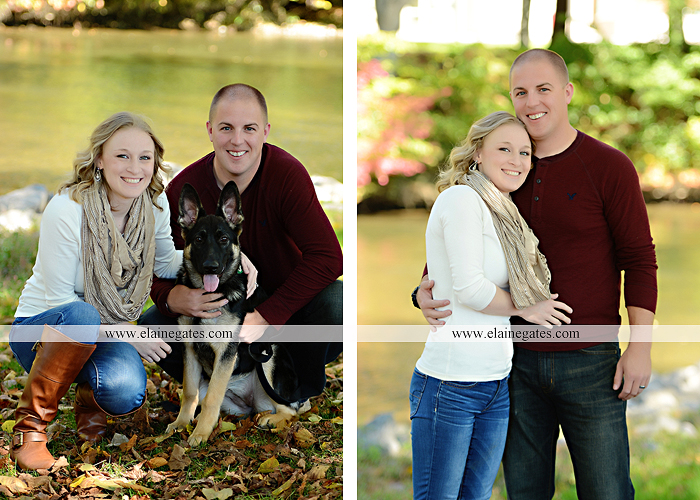 Mechanicsburg Central PA portrait photographer maternity outdoor leaves water stream creek dog pumpkin covered bridge path woods trees kiss expecting mc 1