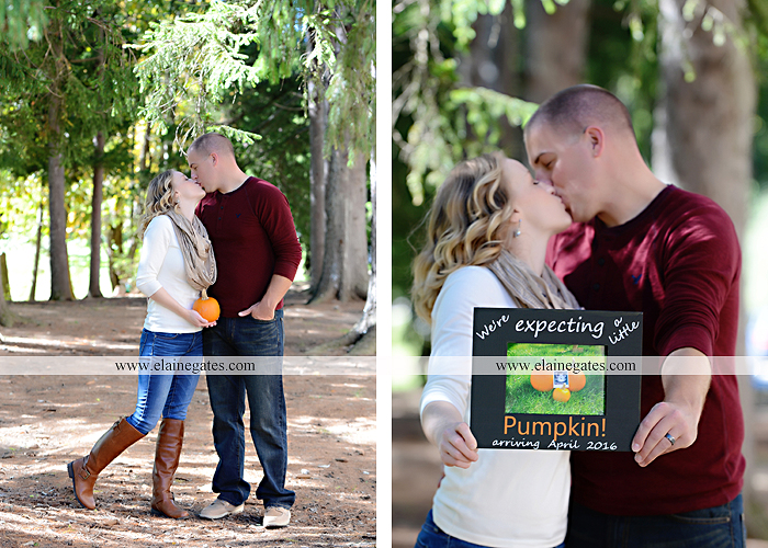 Mechanicsburg Central PA portrait photographer maternity outdoor leaves water stream creek dog pumpkin covered bridge path woods trees kiss expecting mc 6
