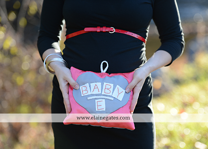 Mechanicsburg Central PA portrait photographer maternity outdoor path trees grass water stream creek kiss holding hands pillow sonogram belly rings jm 3
