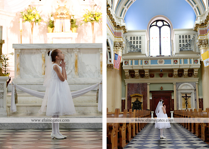Mechanicsburg Central PA portrait photographer outdoor indoor church stained glass window pews steps door prayer first holy communion rosary beads st. patrick cathedral harrisburg ad 07